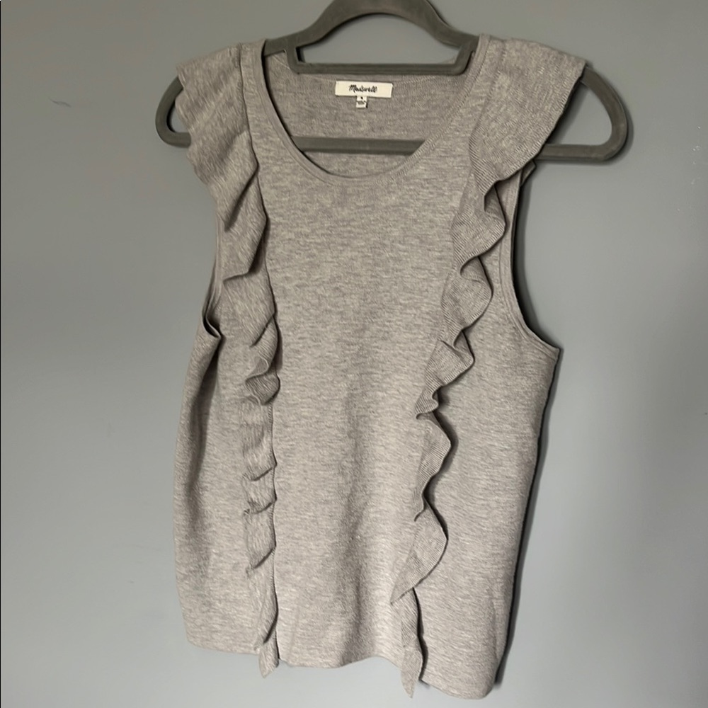 Madewell Gray Ruffle Sleeveless Top